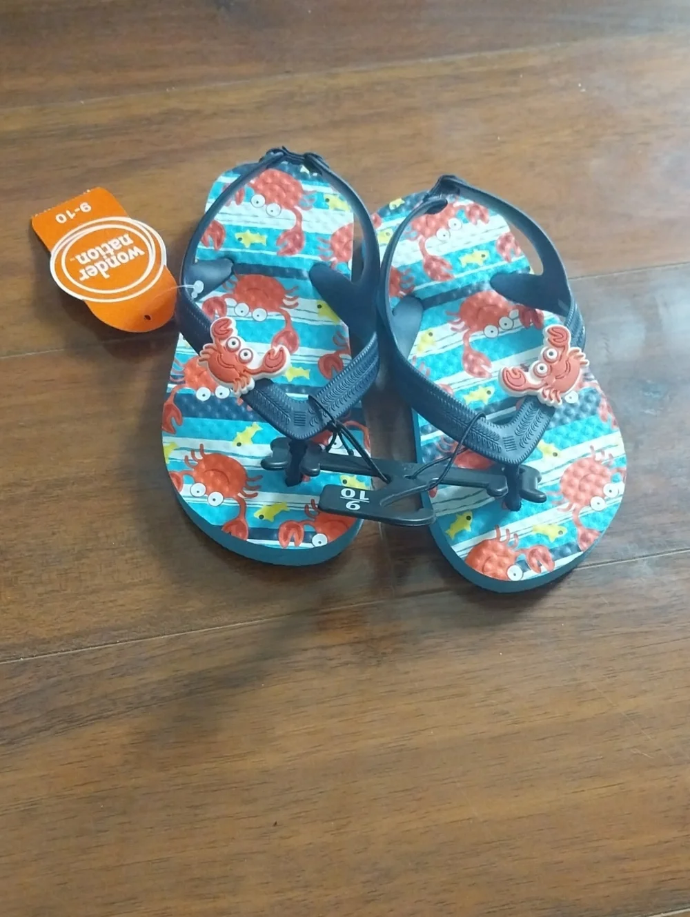 wonder nation Red Crab Navy Blue Striped Kids Flip Flops